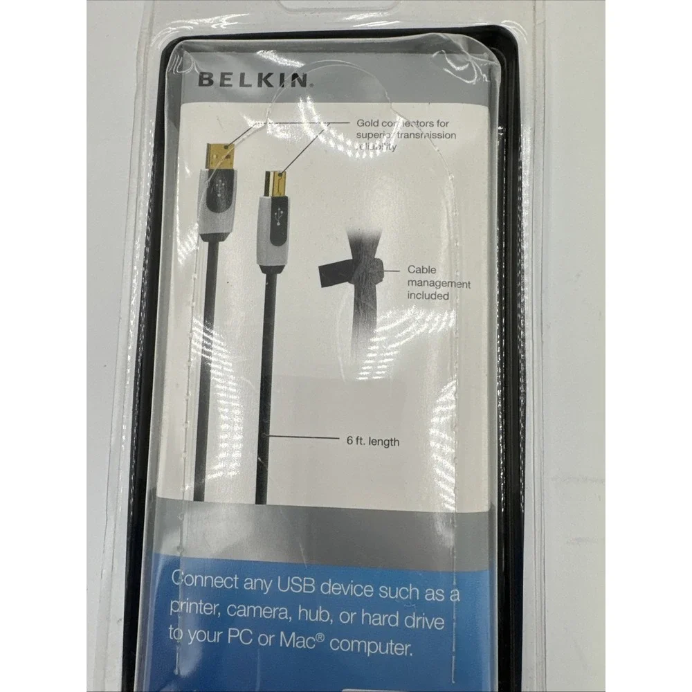Belkin USB 2.0 Premium 6 Ft Printer Cable Gold Plated Connectors & Belkin strap.